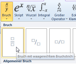 Word Formeleditor Bruchstrich